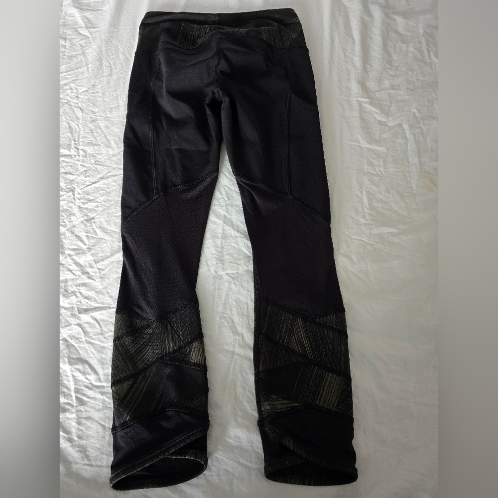 Lululemon Fresh Mesh Run Crop Leggings Sz4 Wind Chill Fatigue Green Blck Pockets - Picture 11 of 16